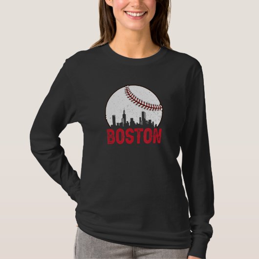 Boston Skyline Boston Massachusetts Baseball Citys T-shirt (Voorkant)