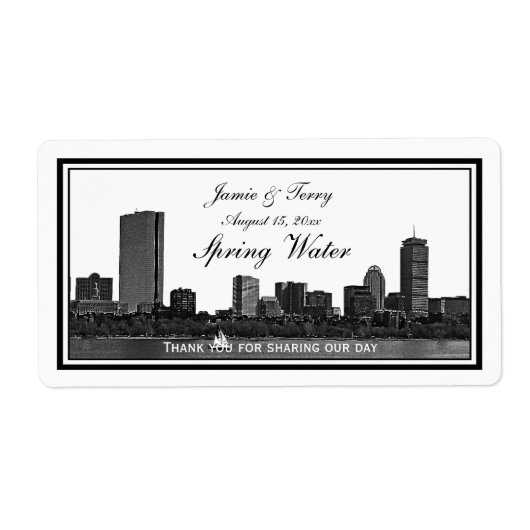 Boston Skyline Etched Framed H #2 Water Bottle Etiket (Voorkant)