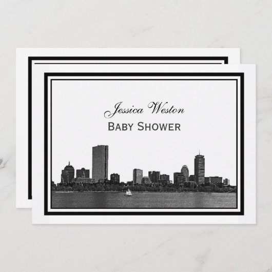 Boston Skyline Etched Framed H Baby shower Kaart (Voorkant / Achterkant)