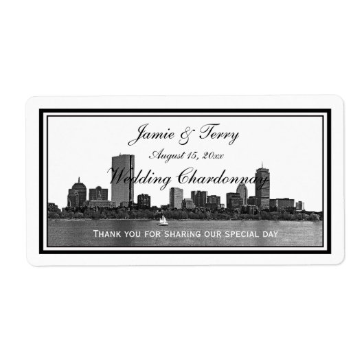 Boston Skyline Etched Framed H Wine Label (Voorkant)