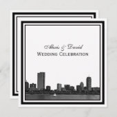 Boston Skyline Etched Framed Wedding Kaart (Voorkant / Achterkant)