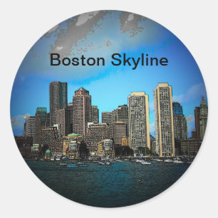 Boston Skyline Fotokunst Tekening Ronde Sticker