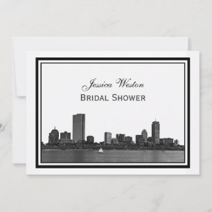 Boston Skyline Geëtst Omlijst H Bruiloftsuitnodigi Kaart