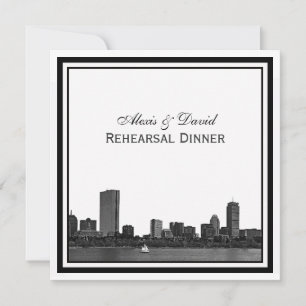 Boston Skyline Geëtst Omlijst Oefen Diner Kaart