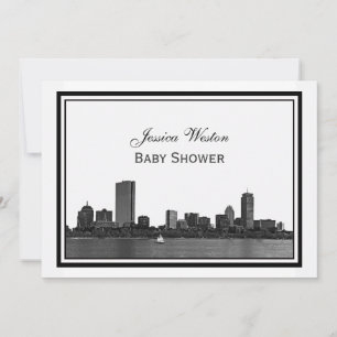Boston Skyline Gegraveerd Ingelijst Baby Shower Kaart