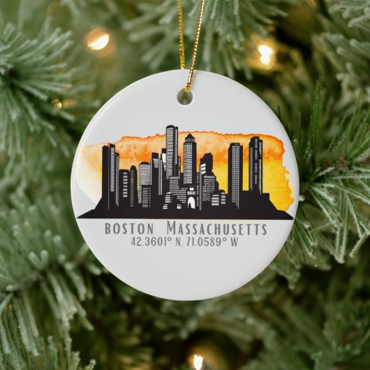 Boston Skyline Latitude en Longitude Keramisch Ornament (Boom)