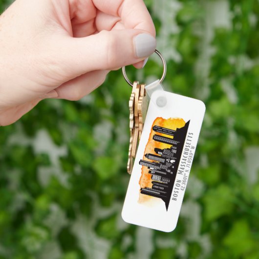 Boston Skyline Latitude en Longitude Sleutelhanger (Hand)