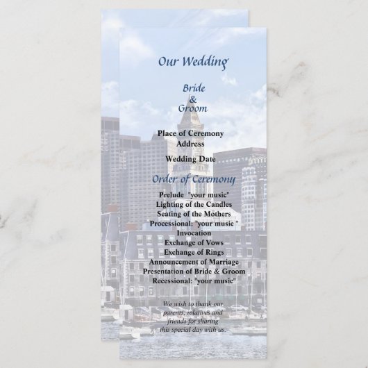 Boston Skyline met Custom House Wedding Program Programma (Voorkant / Achterkant)