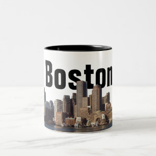 Boston Skyline op een beker Tweekleurige Koffiemok