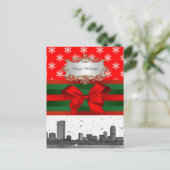 Boston Skyline Red Snowflake Kerstmis Feestdagenkaart (Staand voorkant)