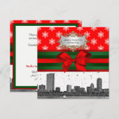 Boston Skyline Red Snowflake Kerstmis Kaart (Voorkant / Achterkant)