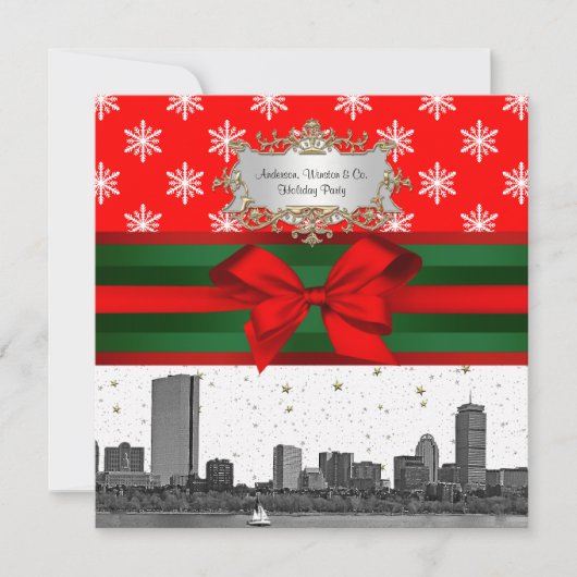 Boston Skyline Red Snowflake Kerstmis Kaart (Voorkant)