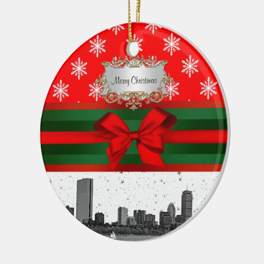 Boston Skyline Red Snowflake Kerstmis Keramisch Ornament (Links)