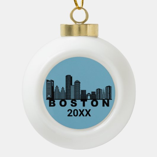 Boston Skyline Silhouette  Keramische Bal Ornament (Voorkant)