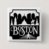 Boston Skyline Vierkante Button 5,1 Cm (Voorkant)