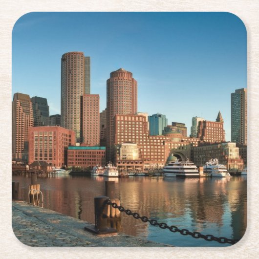 Boston skyline vierkante kartonnen onderzetter (Voorkant)