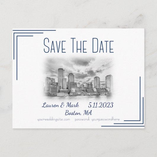 Boston Skyline Wedding Save the Date Briefkaart (Voorkant)