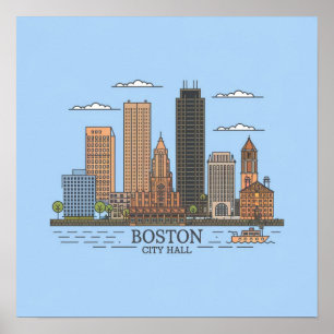 Boston Stadssilhouet, boston ma silhouet Poster