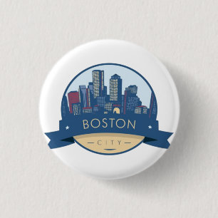Boston Stadssilhouet, boston ma silhouet Ronde Button 3,2 Cm