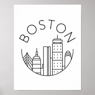 Boston Stadssilhouet, boston ma skyline Poster