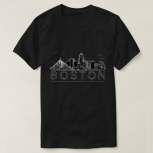 Boston Stadssilhouet Outline Kunst Zwart Wit T-shirt