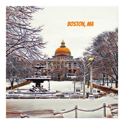 Boston State House in Winter Foto Afdruk (Voorkant)