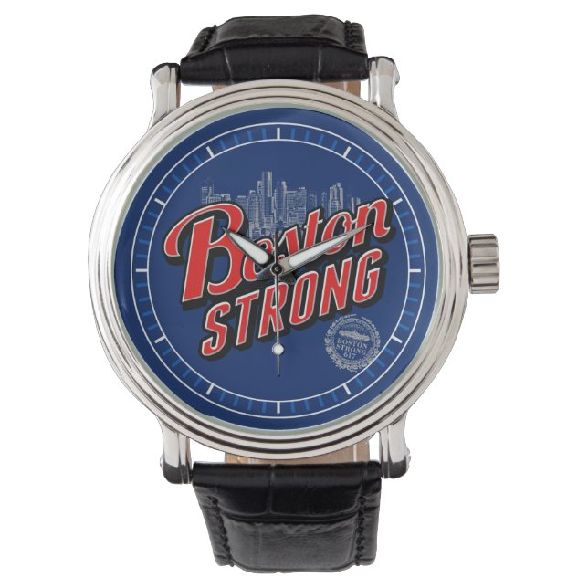 Boston Sterk in rood en blauw wijzerplaat decor Horloge (Voorkant)