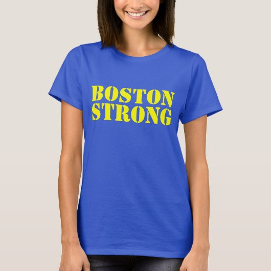 BOSTON STRONG Yellow and Blue Stencil T-shirt (Voorkant)