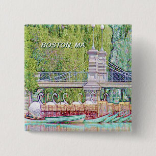Boston Swan Boats in potlood en inktfilter Vierkante Button 5,1 Cm