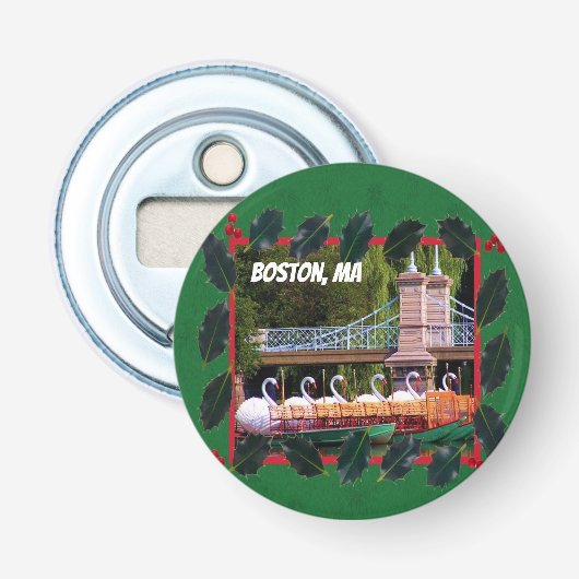 Boston Swan Boats - Prettige feestdagen Button Flesopener (Voorkant)