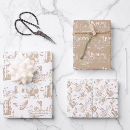  Boston Tan en Wit Inpakpapier Vel (Voorkant)
