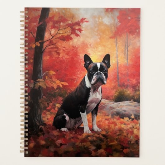 Boston Terrier à l'automne Leaves automne Inspire (Devant)