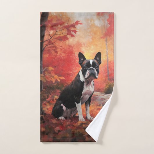 Boston Terrier à l'automne Leaves automne Inspire (Serviette à main)