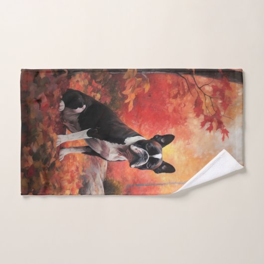 Boston Terrier à l'automne Leaves automne Inspire (Serviette à main)