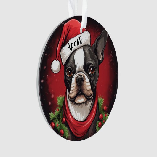 Boston Terrier Aangepaste Kerstversiering Ornament (voorkant)