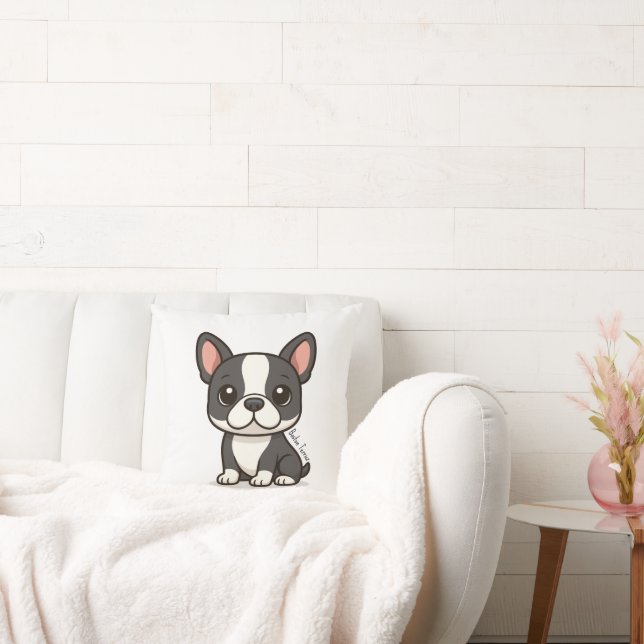Boston Terrier Aangepaste Naam Kussen (Bank)