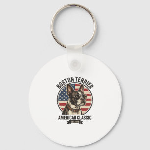 Boston Terrier Amerikaanse Klassieke Hond Vlag Zon Sleutelhanger