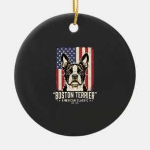 Boston Terrier Amerikaanse Klassieke Vlag Keramisch Ornament