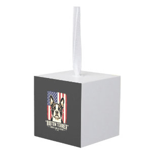 Boston Terrier Amerikaanse Klassieke Vlag Kubus Ornament