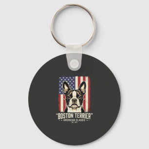 Boston Terrier Amerikaanse Klassieke Vlag Sleutelhanger