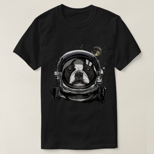 Boston Terrier Astronaut Space Astronomie T-shirt (Design voorkant)