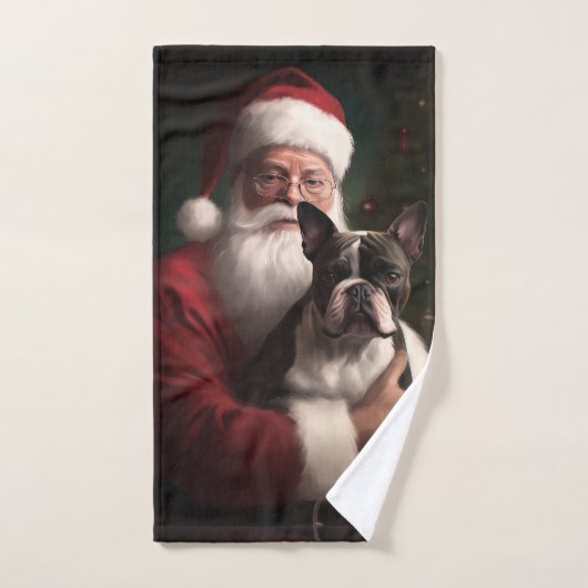 Boston Terrier avec Noël Festif du Père Noël (Serviette à main)