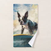 Boston Terrier Beach Surfing Peinture (Serviette à main)