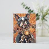 Boston Terrier Biker Briefkaart (Staand voorkant)