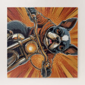 Boston terrier Biker puzzel (Horizontaal)