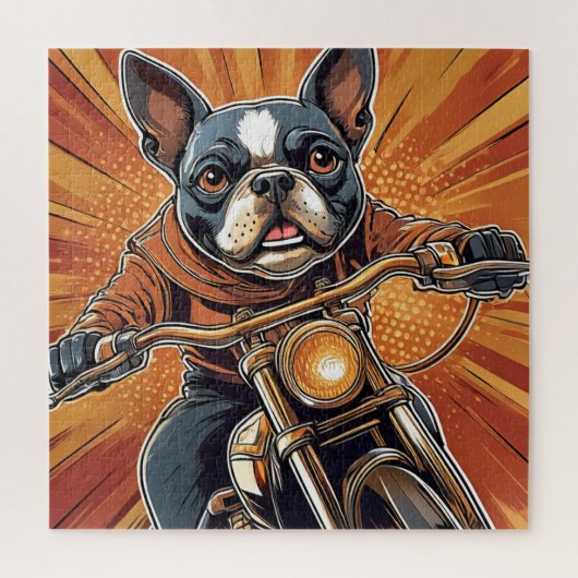 Boston terrier Biker puzzel (Verticaal)