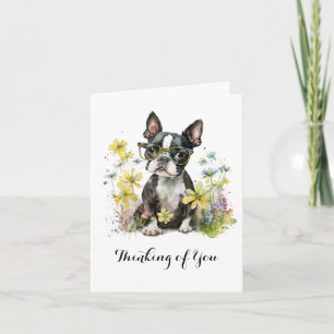 Boston Terrier Bloemen Bril Denken aan jou Kaart