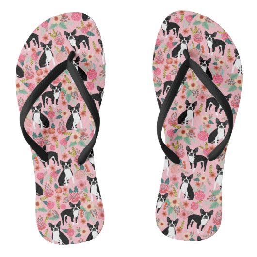 Boston Terrier Bloemen Schoenen - hondenbloemen Teenslippers (Voetbed)