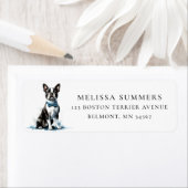 Boston Terrier Blue Bow Stropdas Retouradreslabel Etiket (Insitu)