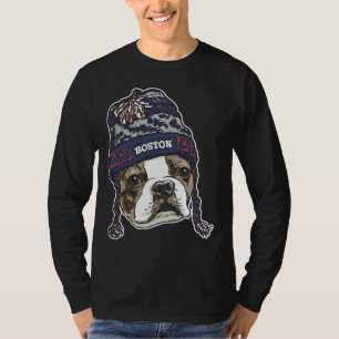 Boston Terrier Blue Sports Beanie T-shirt